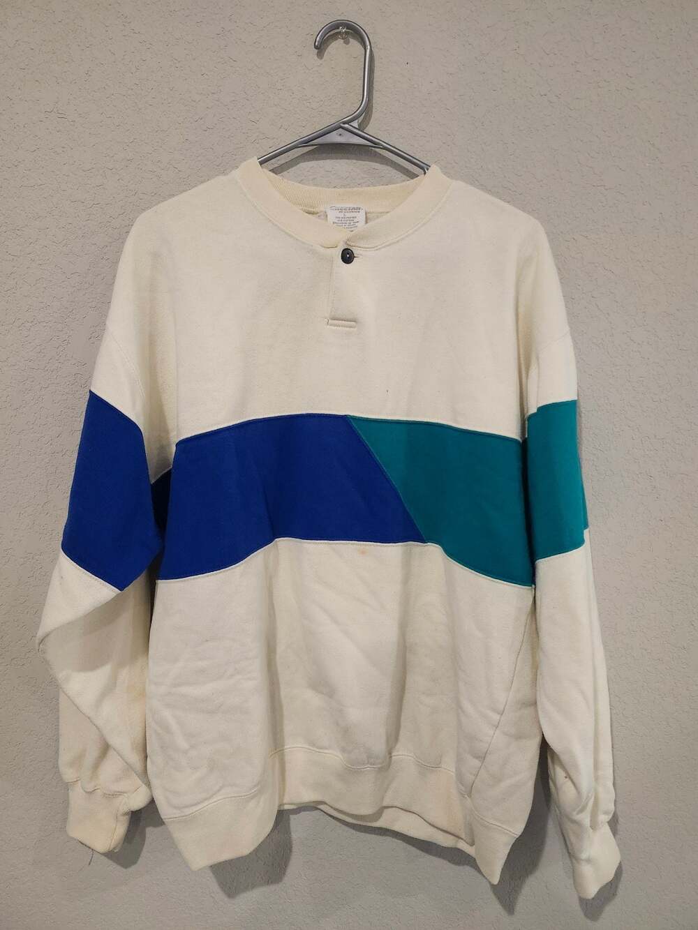Vintage 90s Colorblock Henley Sweatshirt Size Large